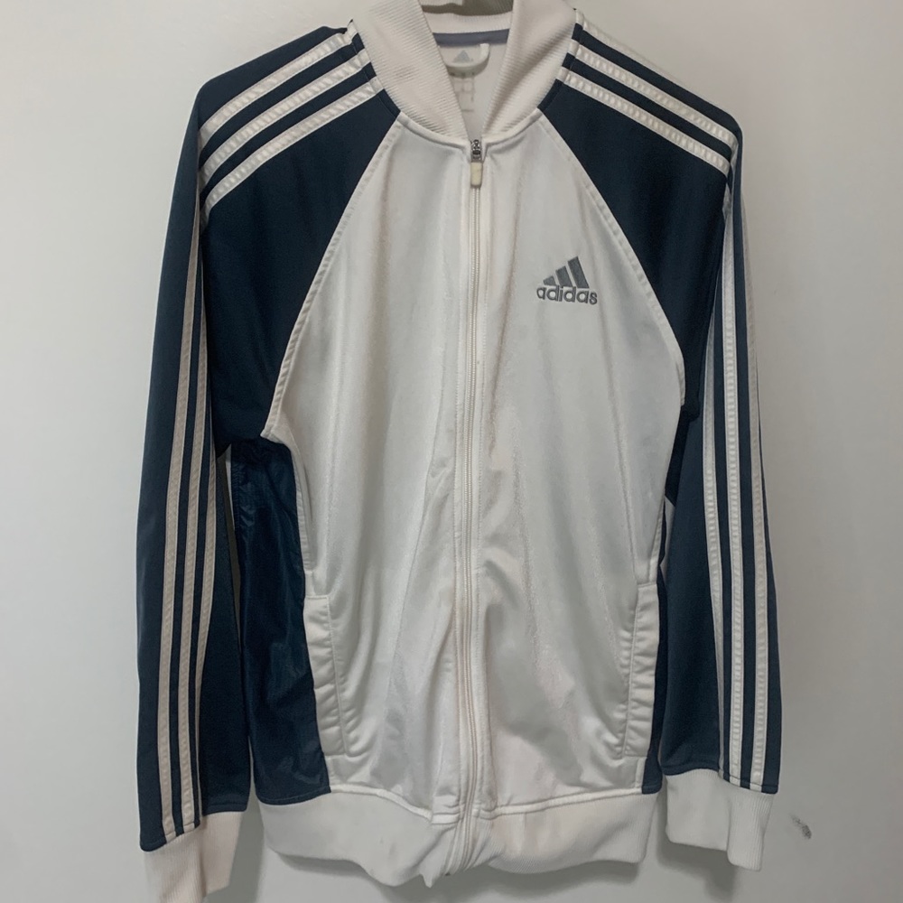 Men’s Adidas Track Jacket Navy Blue and White Size Medium